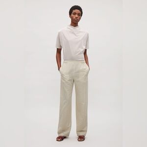 COS Wide Leg Cotton-Linen Trousers sz 6 Natural Beige Elastic Waist Lightweight